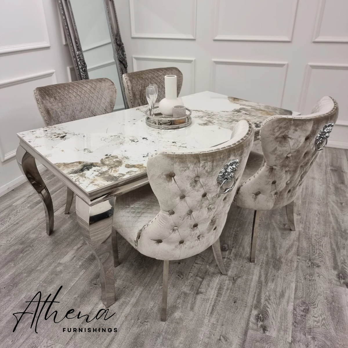 Skipton Chrome White Pandora Marble Dining Table