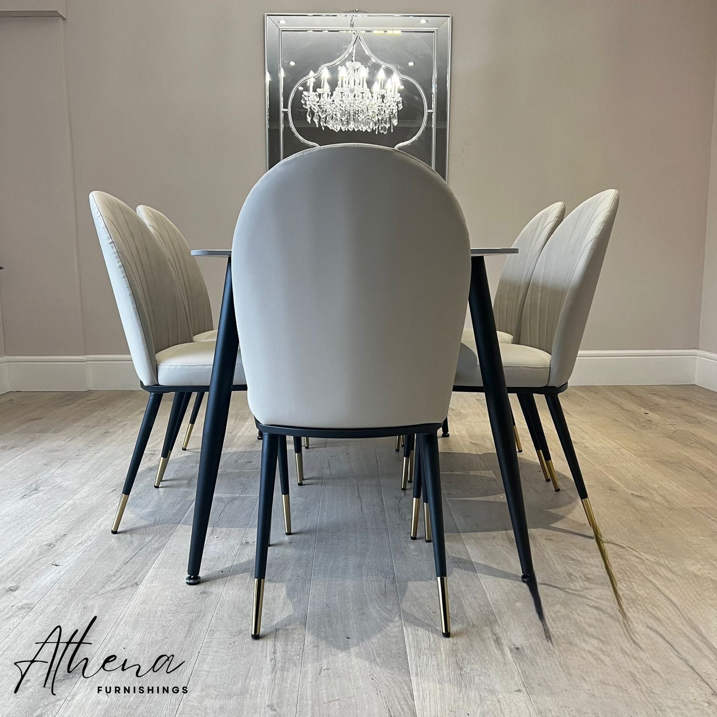 Tewkesbury Grey Sintered Stone Dining Table with Beige Maldon Chairs