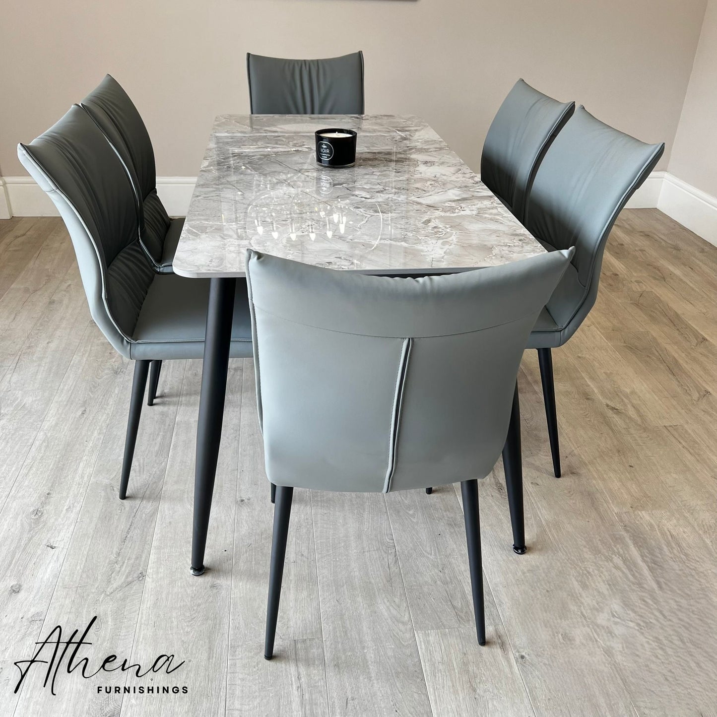 Tewkesbury Grey Sintered Stone Dining Table with Light Grey Ely Chairs