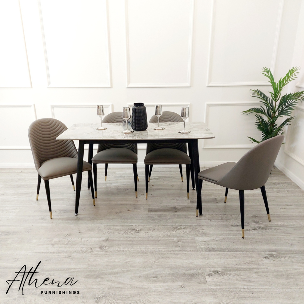 Tewkesbury Grey Sintered Stone Dining Table with Khaki Wells Chairs