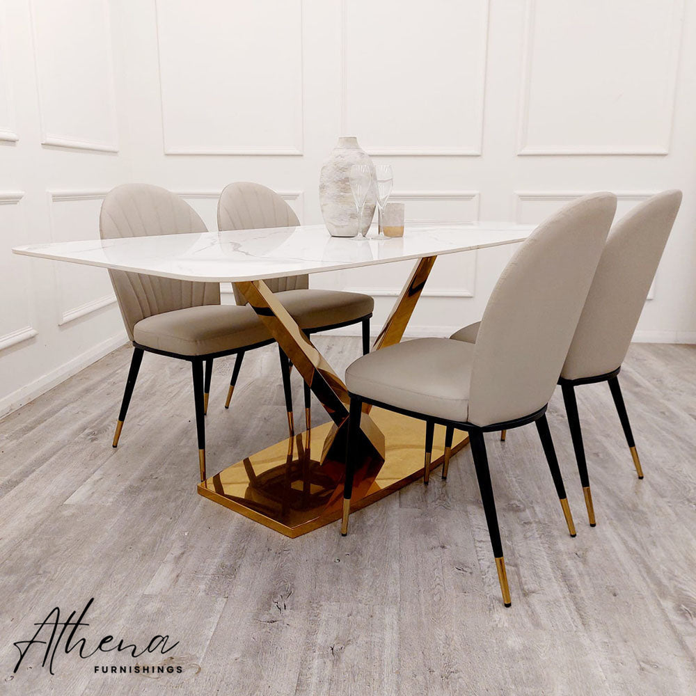 Lymington Gold White Sintered Stone Dining Table with Grey Maldon Chairs