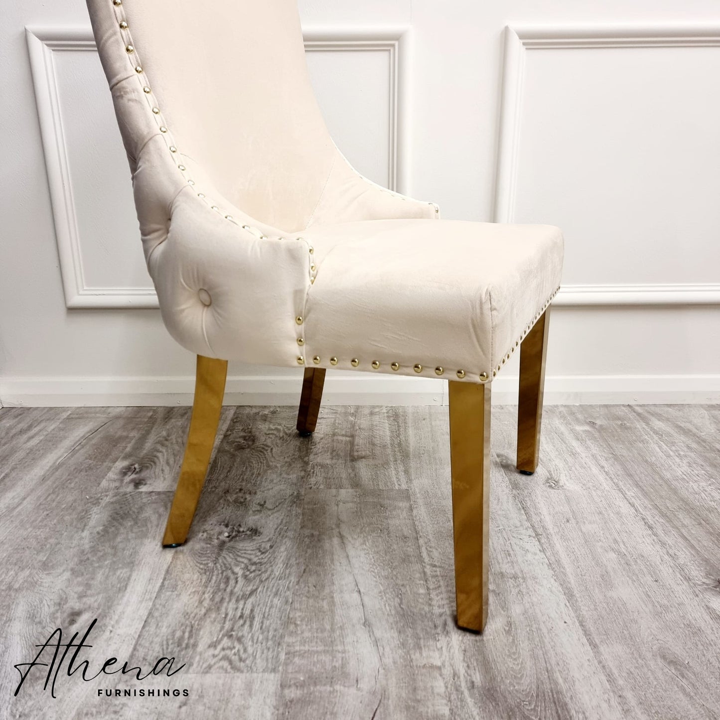 Ludlow Cream Gold Legs Velvet Dining Chairs